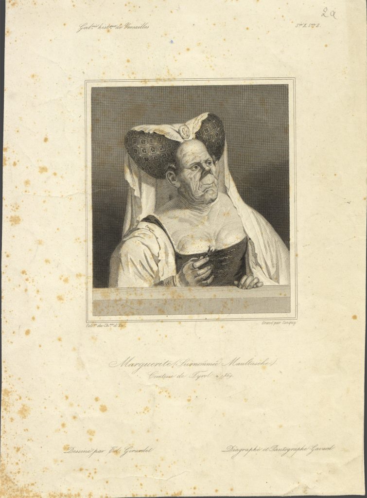 Герцогиня Тирольская Маргарита, по прозвищу Маульташ («большой рот»). Конги по рис. Жирарде Э. Париж, не ранее 1838. Гравюра на стали. Дар А.А.Фомина. Из фондов РГБИ.