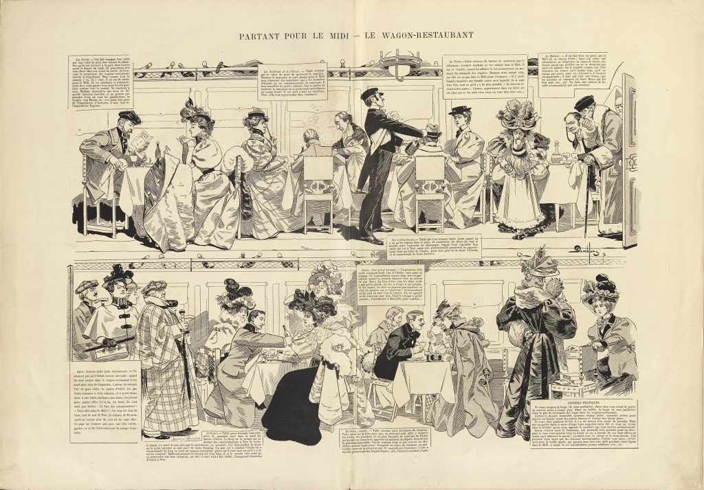 Partant pour le midi. Vignerot R. по ориг. Damblans. Иллюстрация из приложения к журналу La Vie Parisienne: A la Monaco /100 dess. de F. Bac, Damblans, Cayron, Sahib. - Paris, [не ранее 1905]. Дар С.И.Зимина. Из фондов РГБИ.