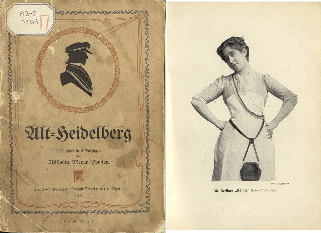 Переплет и иллюстрация из книги: Meyer-Forster W., Alt-Heidelberg: Schauspiel in 5 Aufzugen - Berlin , 1905. Дар Н.А.Попова ГТБ. Из фондов РГБИ.