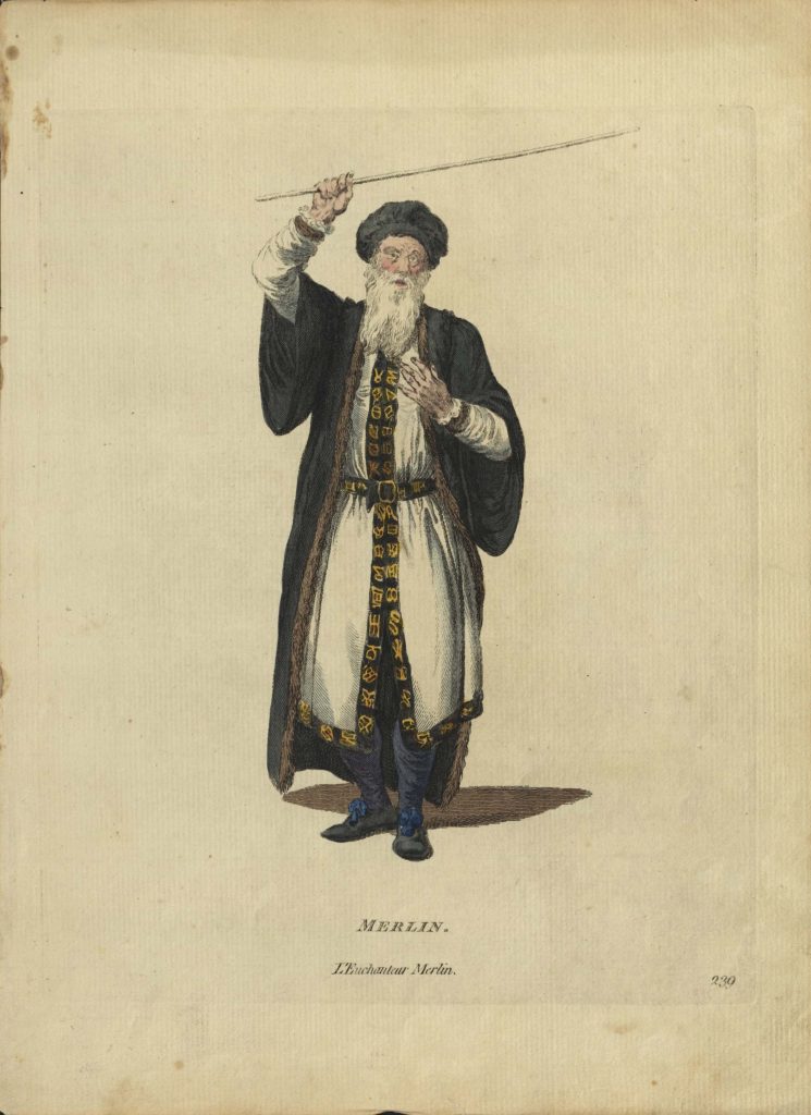 Изобразительные материалы, поступившие в ГТБ из Книжного фонда Главнауки в 1928 г. Волшебник Мерлин. Неизвестный гравер. [Лондон], 2-я пол. XVIII в. Офорт, ручная раскраска акварелью. Из фондов РГБИ.